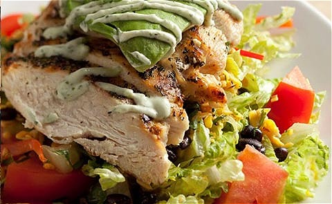 Closeup of chicken salad with avocado